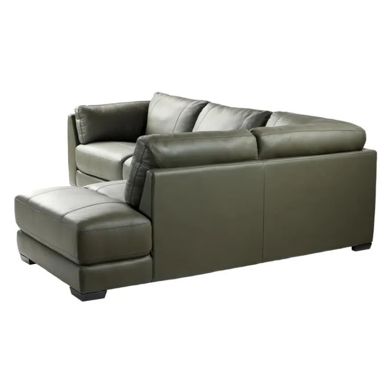HTL Genuine Leather Sectional with Right-Side Extra Seat and Matching Ottoman