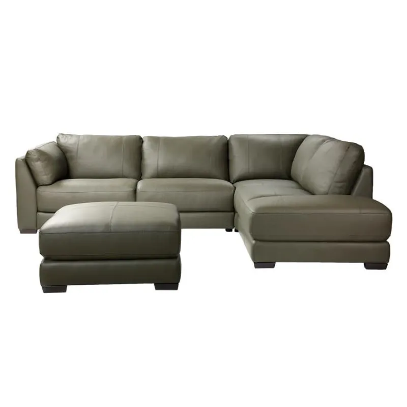 HTL Genuine Leather Sectional with Right-Side Extra Seat and Matching Ottoman