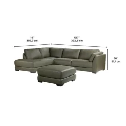 HTL Genuine Leather Sectional with Left-Side Extra Seat and Matching Ottoman