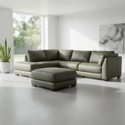 HTL Genuine Leather Sectional with Left-Side Extra Seat and Matching Ottoman