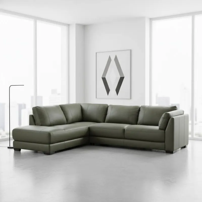 HTL Genuine Leather Sectional with Left-Side Extra Seat
