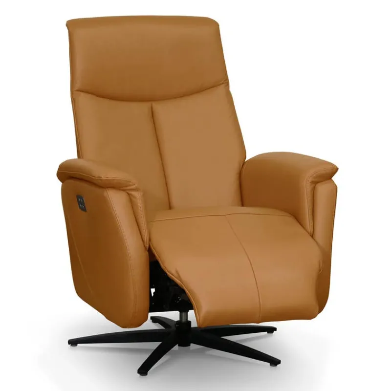 Genuine Leather Swivel Power Recliner -