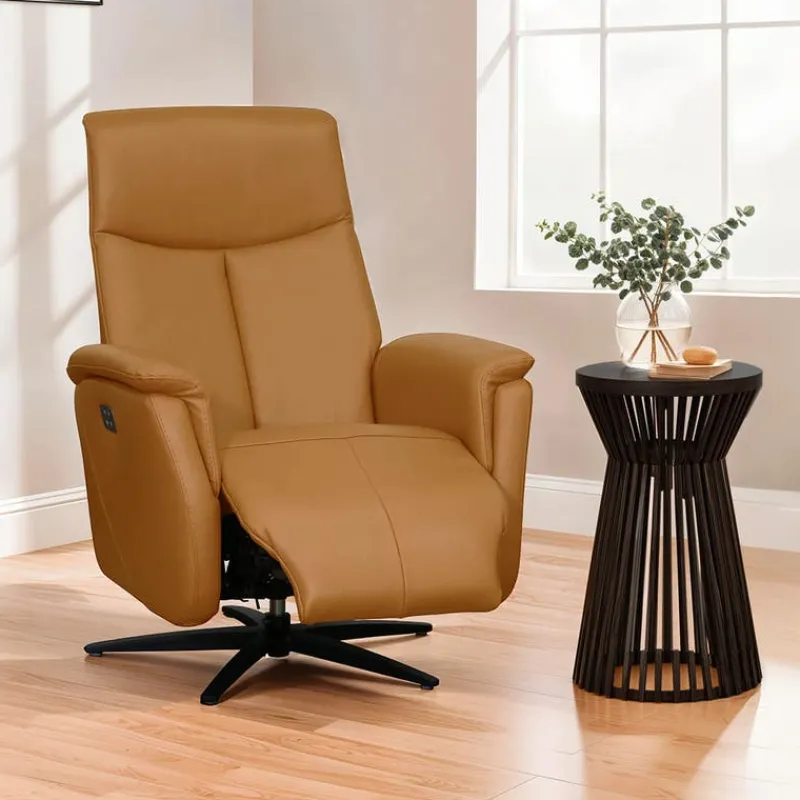Genuine Leather Swivel Power Recliner -