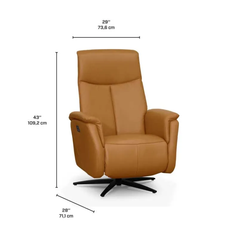 Genuine Leather Swivel Power Recliner -