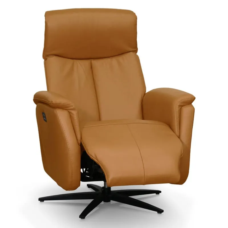 Genuine Leather Swivel Power Recliner -