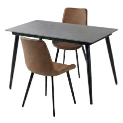 Sintered Stone Dining Set with 2 Cognac Chairs - 48