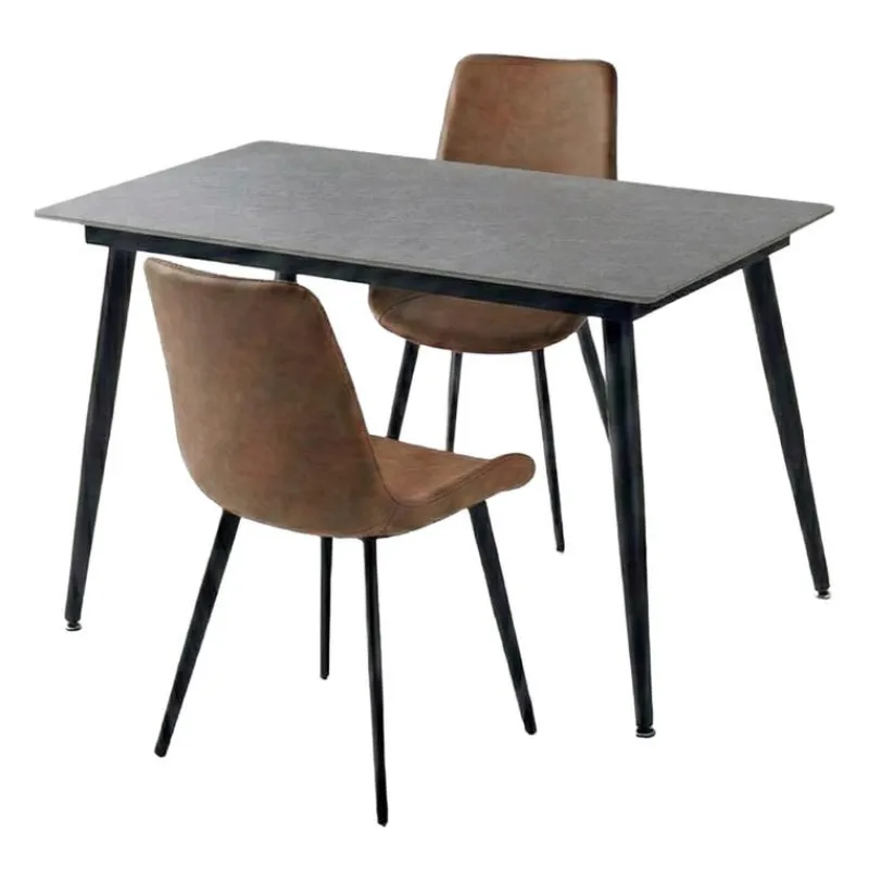Sintered Stone Dining Set with 2 Cognac Chairs - 48"