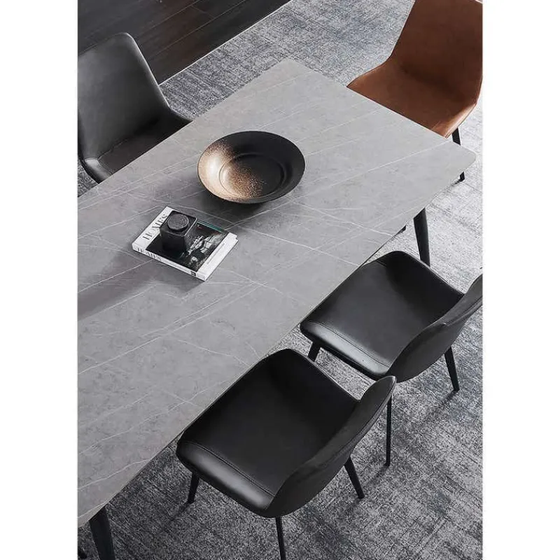 Grey Sintered Stone Dining Set with 4 Grey Chairs and 2 Cognac Chairs - 59"