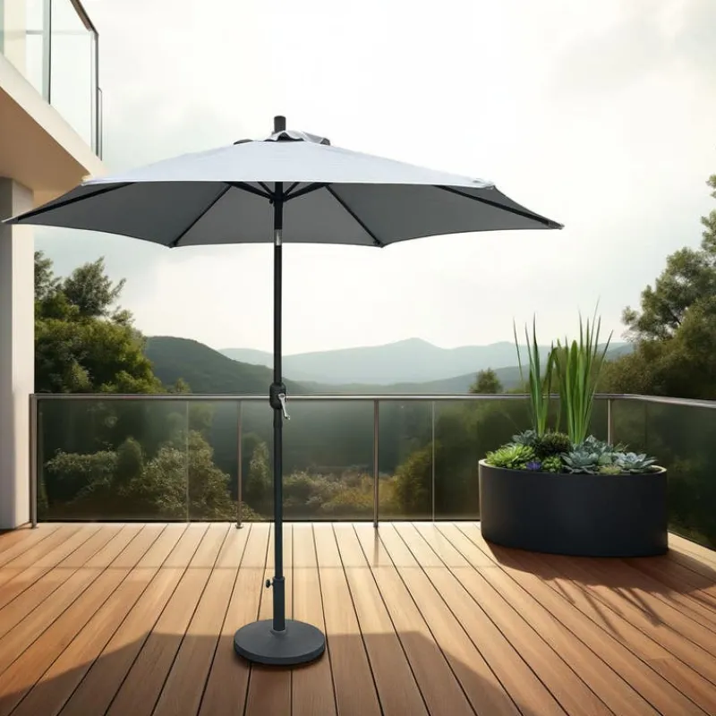 Grey Tilting Patio Umbrella with Base - 9 ft