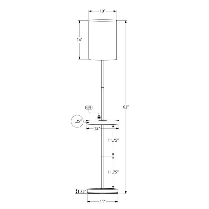 Monarch 62"H Metal Floor Lamp with USB Port