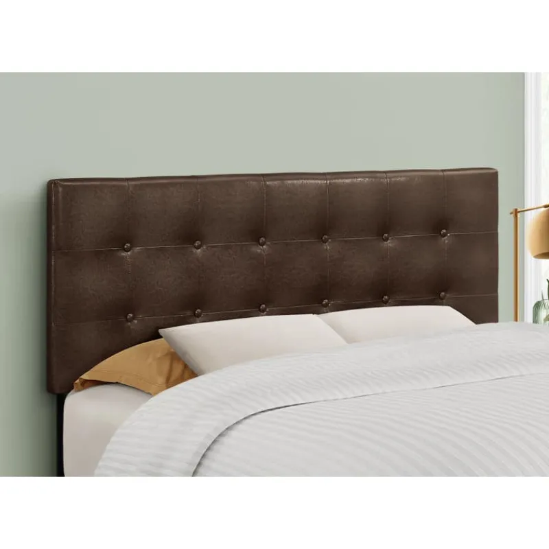 Monarch Headboard - full size - button tufted / upholstered panel - dark leathe -