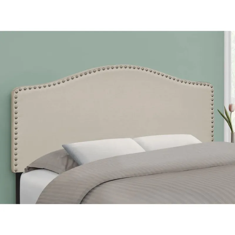 Monarch Headboard - full size - nailhead trim / arched top / upholstered panel - beig -