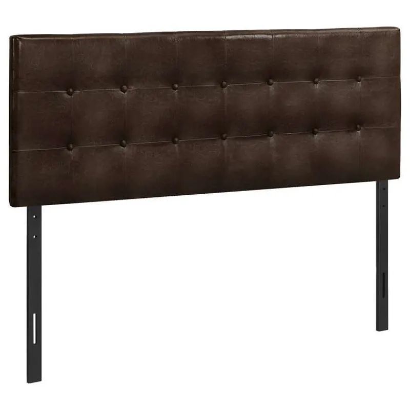 Monarch Headboard - queen size - button tufted / upholstered panel - dark leath -