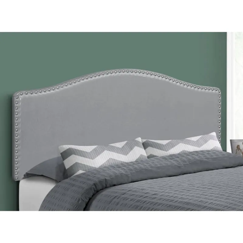 Monarch Headboard - queen size - nailhead trim / arched top / upholstered panel - gre -