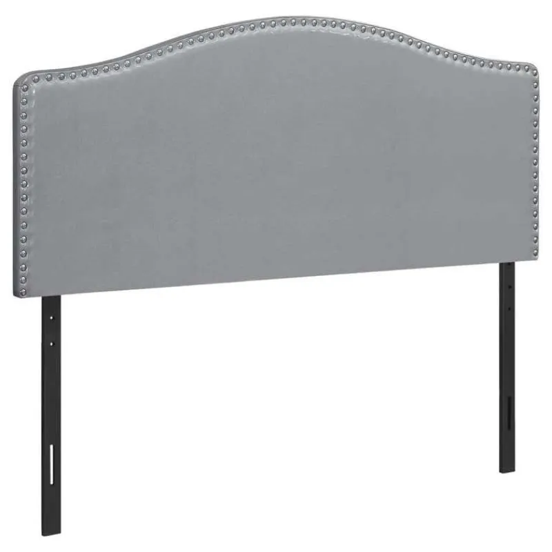 Monarch Headboard - queen size - nailhead trim / arched top / upholstered panel - gre -