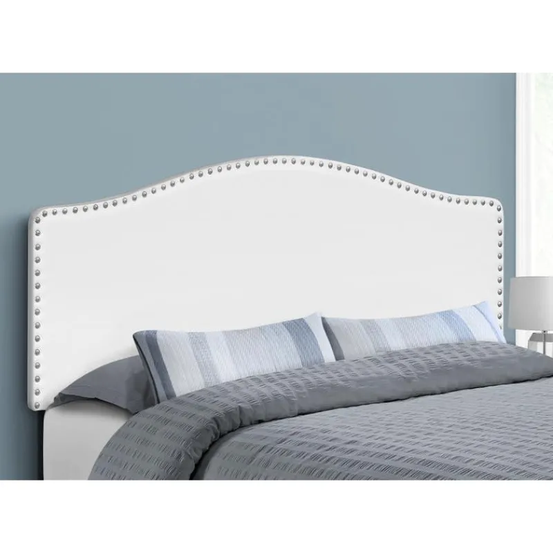 Monarch Headboard - queen size - nailhead trim / arched top / upholstered panel - whi -