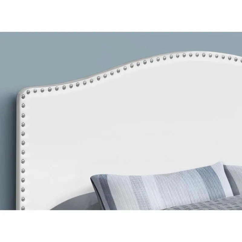Monarch Headboard - queen size - nailhead trim / arched top / upholstered panel - whi -