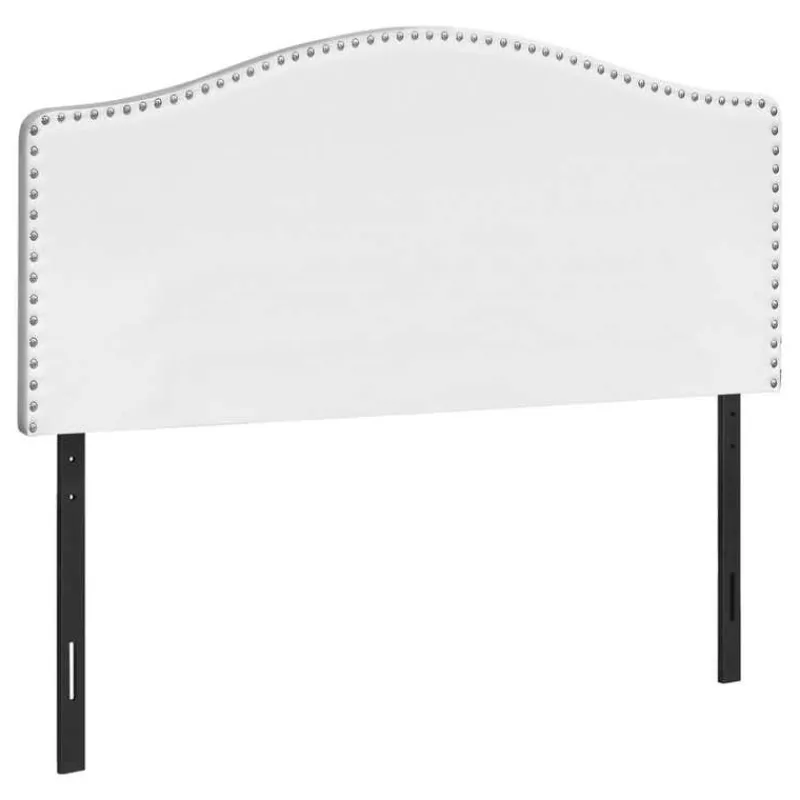 Monarch Headboard - queen size - nailhead trim / arched top / upholstered panel - whi -