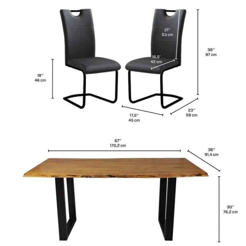67-Inch Table with 4 Chairs - Black