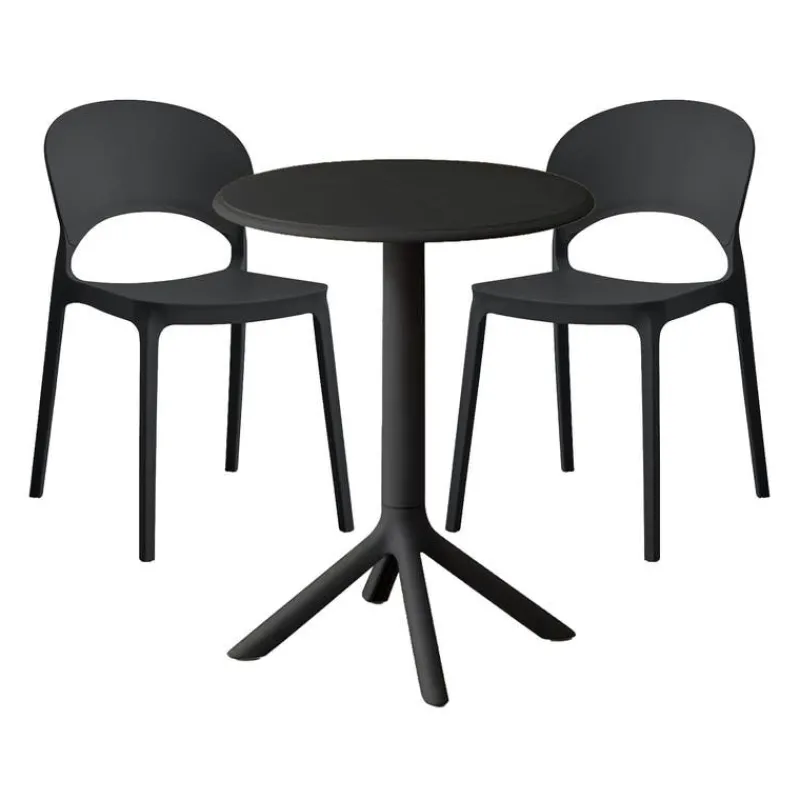 Indoor/Outdoor Resin Dining Set with Round Table and 2 Stackable Chairs –