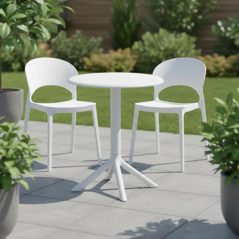 Indoor/Outdoor Resin Dining Set with Round Table and 2 Stackable Chairs –