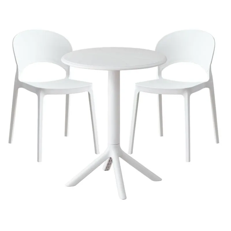 Indoor/Outdoor Resin Dining Set with Round Table and 2 Stackable Chairs –