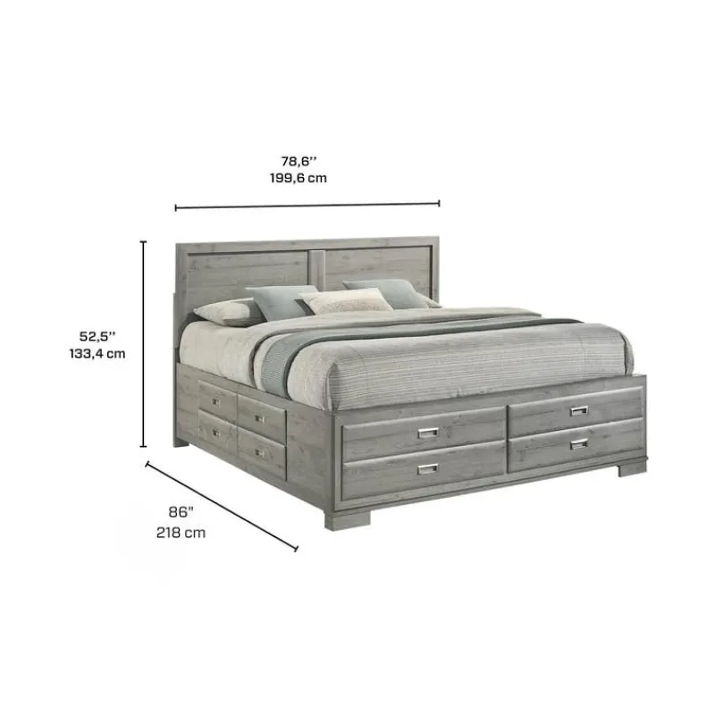 King Bed with Drawers & Headboard - 78"