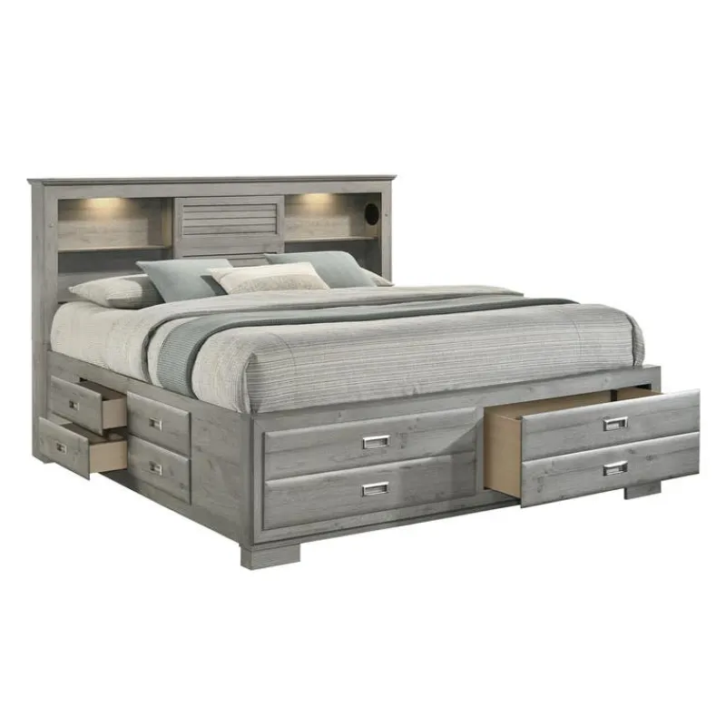 King Bed with Drawers & Multifunctional Headboard with Speakers - 78"