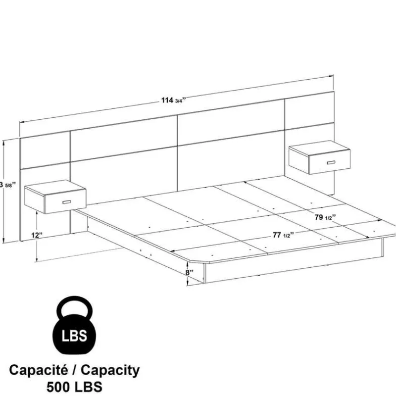 SUA-V King Bed with Wall Units and Nightstands (78")