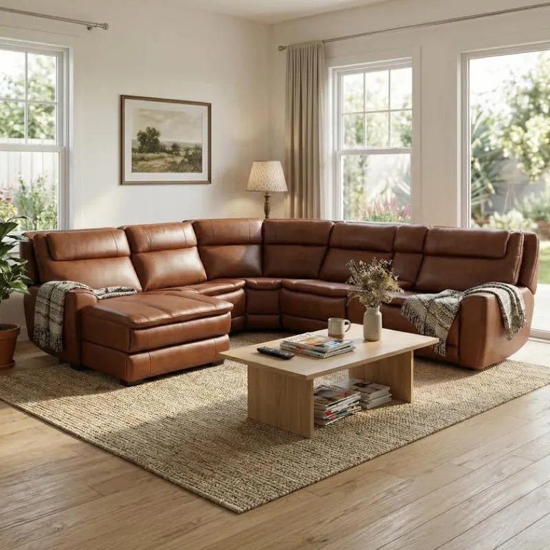 Leather Power Sectional with Massage, Heat, Audio Console & Left-Facing Chaise - 6 pcs