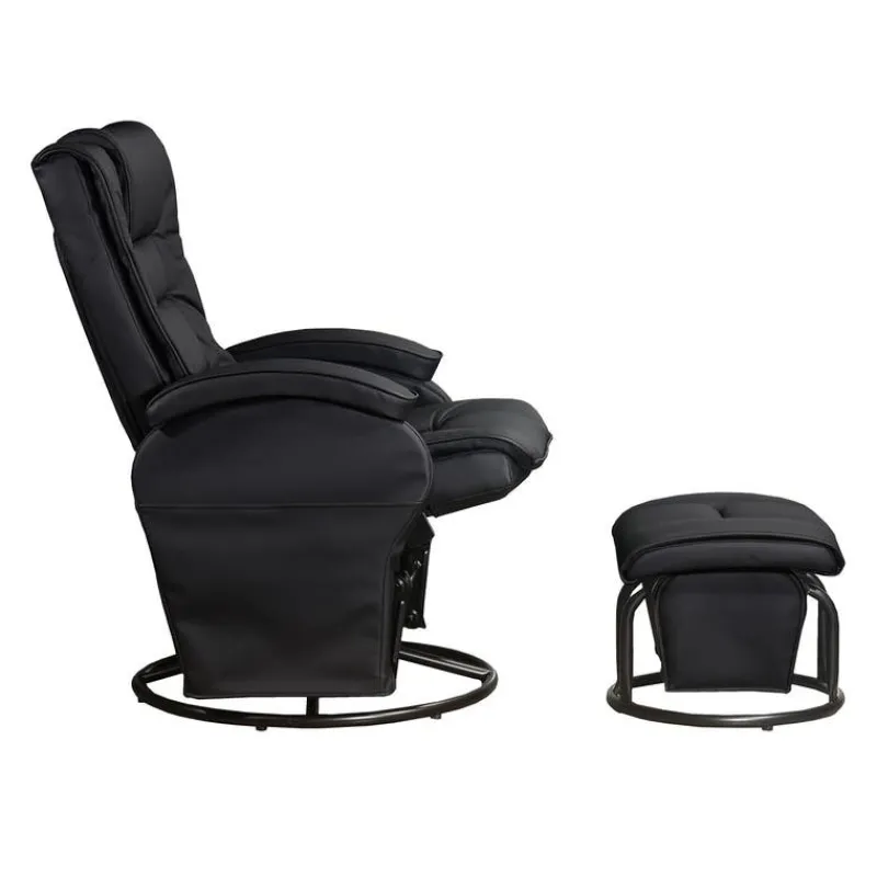 Leather Reclining Ball-Bearing Swivel Glider with Ottoman -