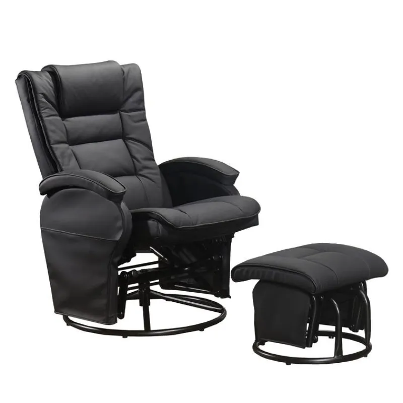 Leather Reclining Ball-Bearing Swivel Glider with Ottoman -