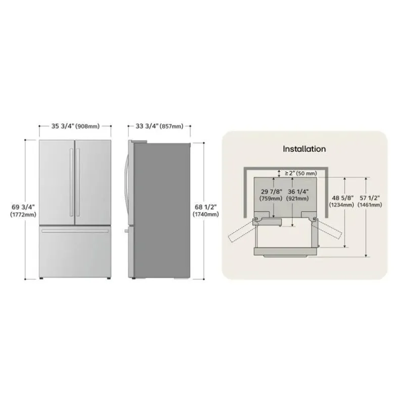 LG 28 Cu ft 36 In Refrigerator Bottom Freezer, French door - LRFS28XBS