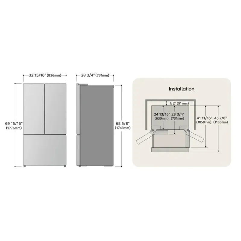 LG 21 Cu Ft 33 In Refrigerator Bottom Freezer, French door - LF21C6200S