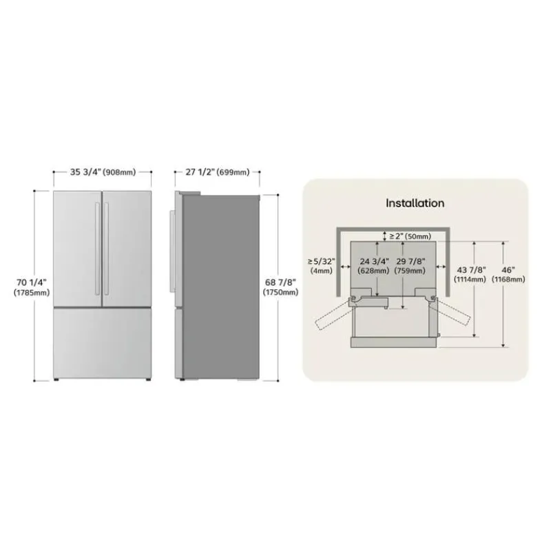 LG 23.7 Cu Ft 36 In Refrigerator Bottom Freezer, French door - LF24Z6530S