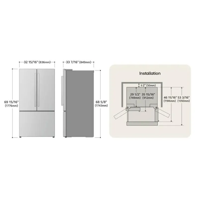 LG 25 Cu Ft 33 In Refrigerator Bottom Freezer, French door - LF25H6330S
