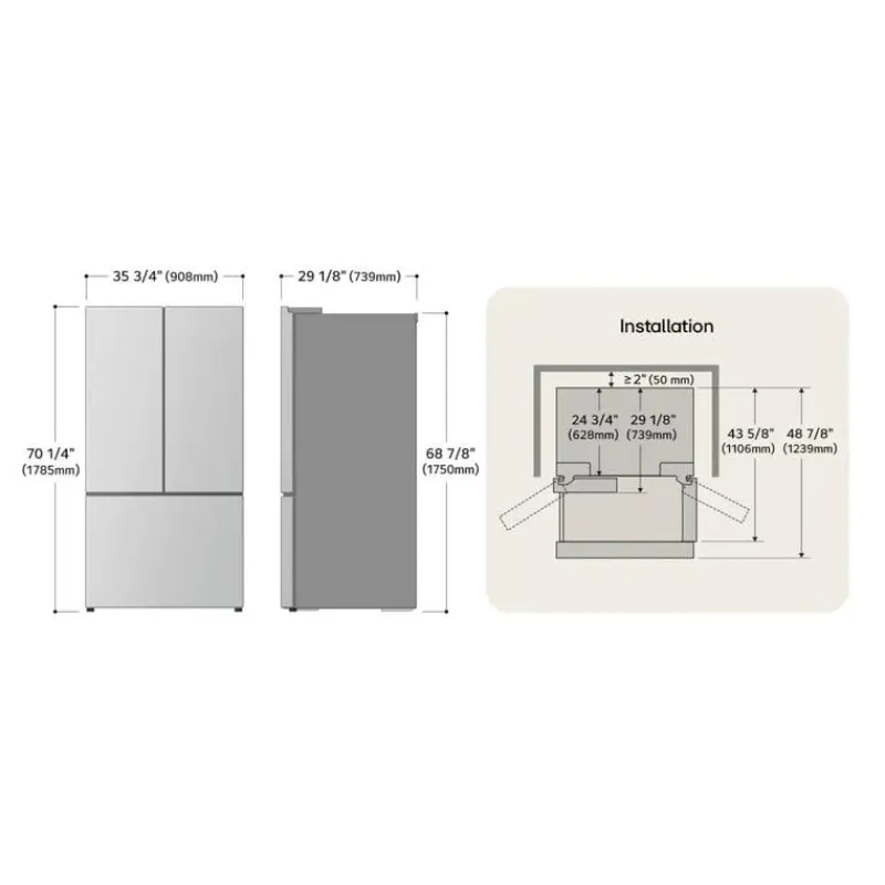 LG 26 Cu Ft 36 In Refrigerator Bottom Freezer, French door - LRYKC2606S