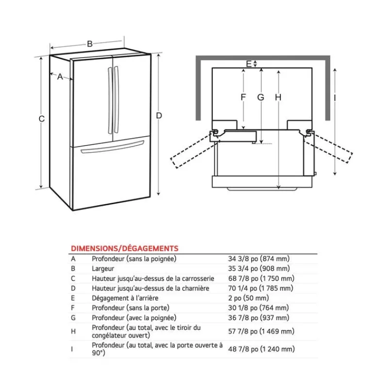 LG 32 Cu Ft 36 In Refrigerator Bottom Freezer, French door - LF32BSH42S