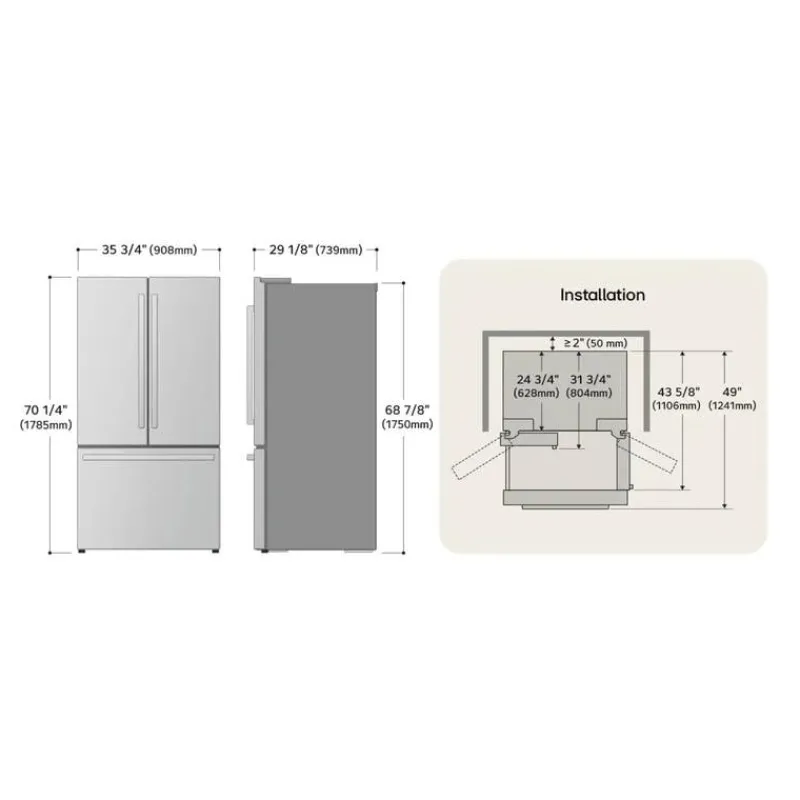 LG STUDIO 27 Cu Ft 36 In Refrigerator Bottom Freezer, French door - SRFB27W3