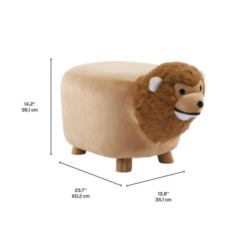 Lion-Shaped Kids Pouf – 13.8" x 23.64" x 14.15"