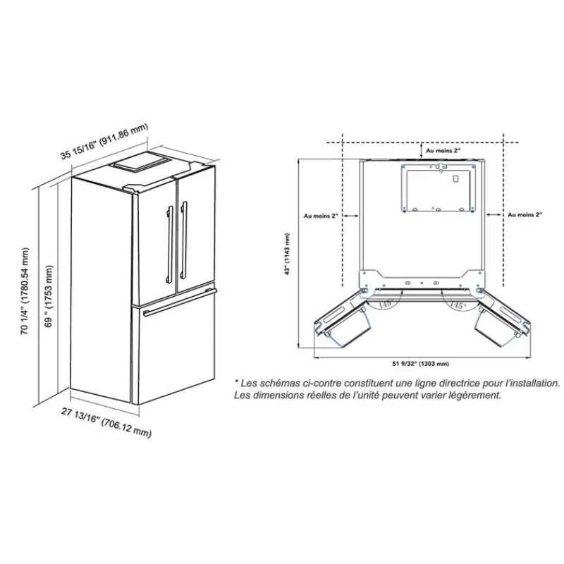 Marathon 20,8 Cu Ft Refrigerator 36I In Bottom Freezer, French door - MFF208WFD