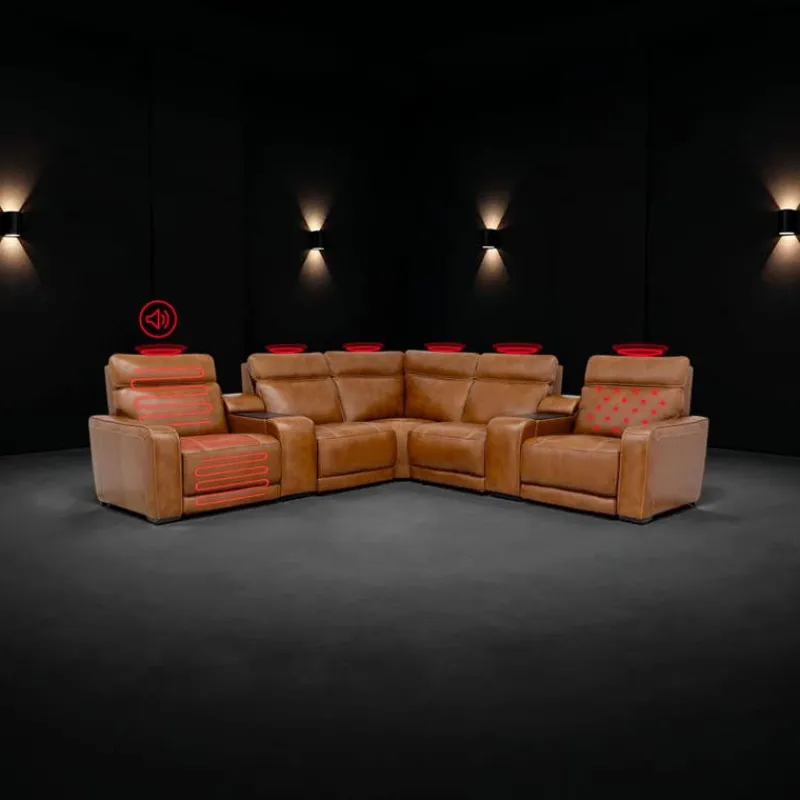 Modular Power Reclining Sectional with 2 Consoles, Built-In Speakers, Massage & Heat - 7 pcs