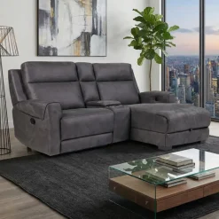 Modular Reclining Loveseat, Chaise with Storage, Console with Cup Holders, and USB/USB-C Ports - 3 pcs