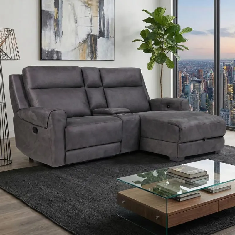 Modular Reclining Loveseat, Chaise with Storage, Console with Cup Holders, and USB/USB-C Ports - 3 pcs