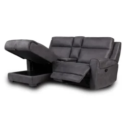 Modular Reclining Loveseat, Chaise with Storage, Console with Cup Holders, and USB/USB-C Ports - 3 pcs