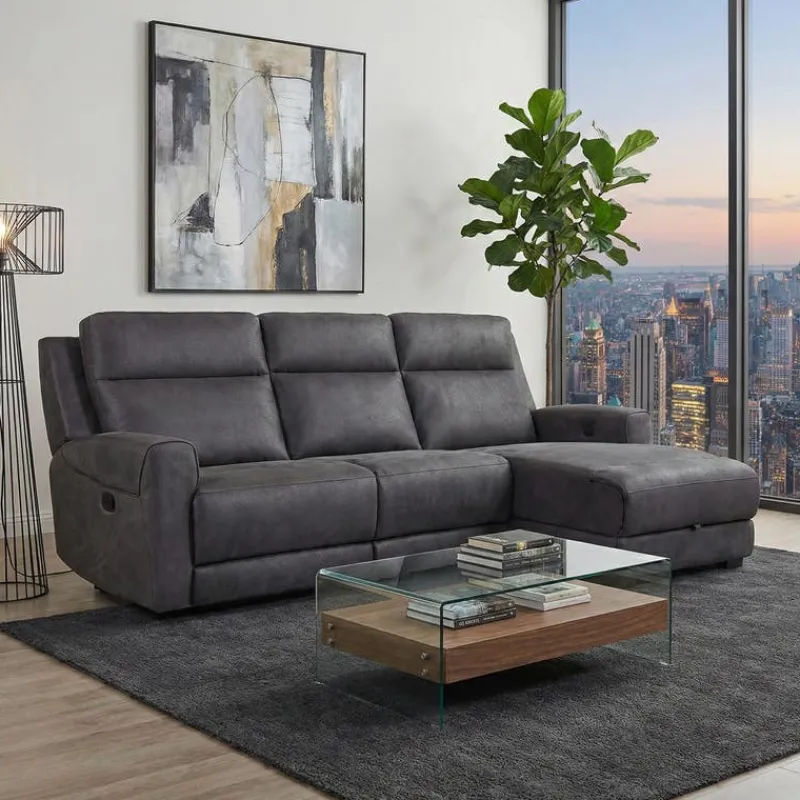 Modular Reclining Loveseat, Chaise with Storage, Console with Cup Holders and USB/USB-C Ports - 3 pcs