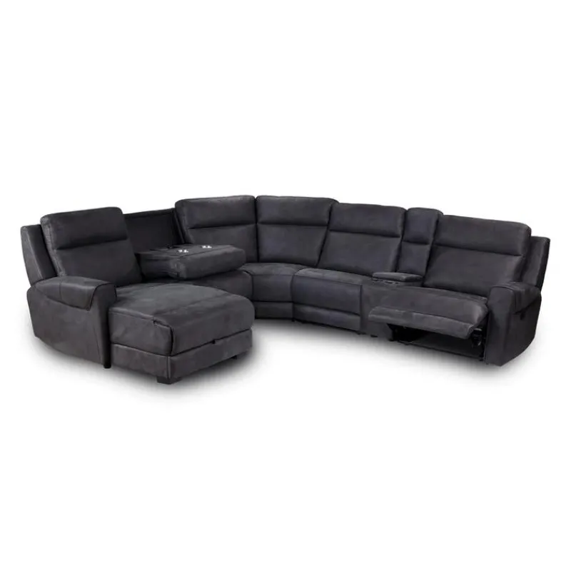 Modular Reclining Sectional, Fold-Down Seats, Chaise with Storage, Console with Cup Holders, and USB/USB-C Ports - 6 pcs