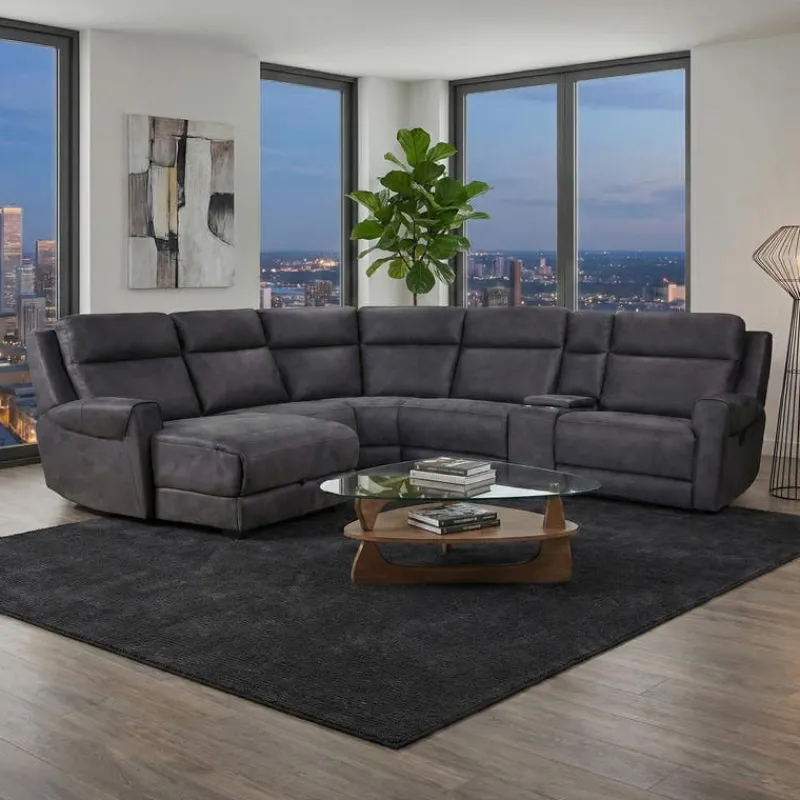 Modular Reclining Sectional with Fold-Down Seat, Chaise with Storage and Console - 6 pcs