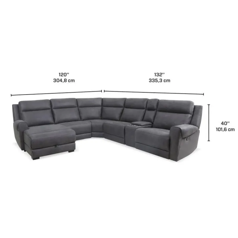 Modular Reclining Sectional with Fold-Down Seat, Chaise with Storage and Console - 6 pcs