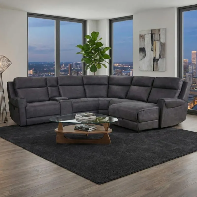 Modular Reclining Sectional, Fold-Down Seats, Chaise with Storage, Console with Cup Holders, and USB/USB-C Ports - 6 pcs
